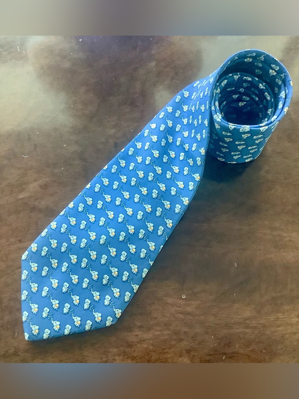 Salvatore Ferragamo Blue Silk Tie with dancing elephants - EUC